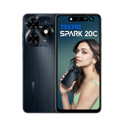 Tecno Spark 20C | Gravity Black, (8Gb+128Gb)| 50Mp Main Camera + 8Mp Selfie| 90Hz Dot-In Display With Dynamic Port & Dual Speakers With Dts| 5000Mah Battery |18W Type-C| Helio G36 Processor