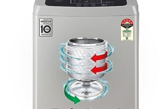 Lg 8 Kg 5 Star Inverter Turbodrum Fully Automatic Top Loading Washing Machine (T80Sksf1Z, Waterfall Circulation, Digital Display, Middle Free Silver)