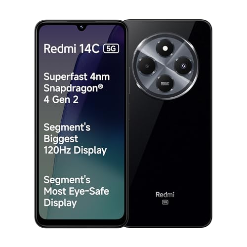 Redmi 14C 5G (Starlight Blue, 4Gb Ram, 64Gb Storage) | Superfast 4Nm Snapdragon 4 Gen 2 | 120Hz 17.47Cm (6.88”) Display | 5160Mah Battery | 50Mp Dual Camera | Premium Starlight Design
