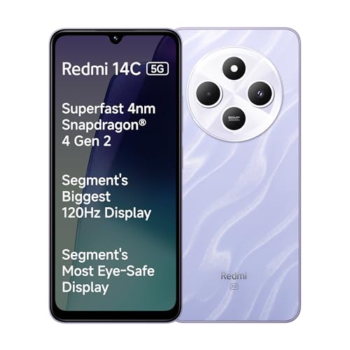 Redmi 14C 5G (Starlight Blue, 4Gb Ram, 128Gb Storage) | Superfast 4Nm Snapdragon 4 Gen 2 | 120Hz 17.47Cm (6.88”) Display | 5160Mah Battery | 50Mp Dual Camera | Premium Starlight Design