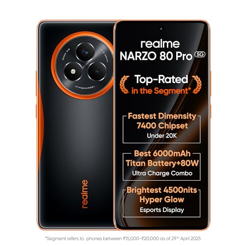 Realme Narzo 80 Pro 5G (Racing Green,8Gb+256Gb) | Segment’S 1St Mediatek Dimensity 7400 Chipset | 6000Mah Titan Battery + 80W Ultra Charge | 4500Nits Hyperglow Esports Display | Ip69 Waterproof