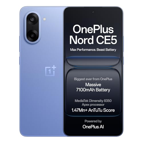 Oneplus Nord Ce5 | Massive 7100Mah Battery | Mediatek Dimensity 8350 Apex | Powered By Oneplus Ai | 8Gb + 256Gb | Marble Mist