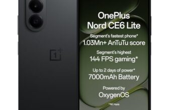 Oneplus Nord Ce6 Lite | 8Gb+256Gb | Hyper Black | Segment’S Fastest Dimensity 7400 Apex Processor | 7000Mah Battery | Segment’S Highest 144Hz Refresh Rate | 50Mp Main Camera, 4K Video Recording